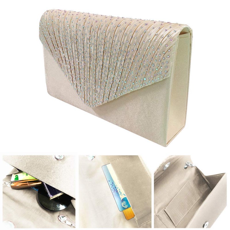 Groupcow New Ladies Evening Handbags Bridal Wedding Bag Handbag (Apricot) - Image 3